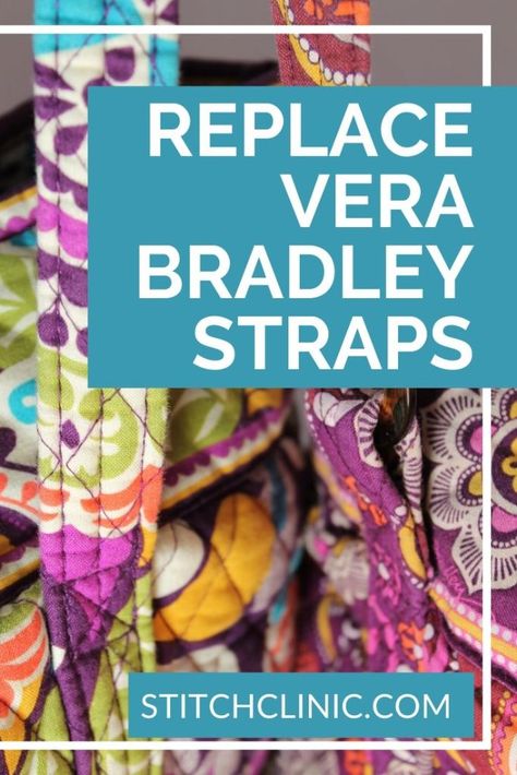 Are the straps on your Favorite Vera Bradley tote starting to show their age? See how to replace them in this quick guide. Sewing Tips & Tricks | Diy Purse Strap, Vera Bradley Patterns, Vera Bradley Tote Bags, How To Make Purses, Bag Pins, Vera Bradley Bag, Vera Bradley Tote, Vera Bradley Purses, Purse Handles