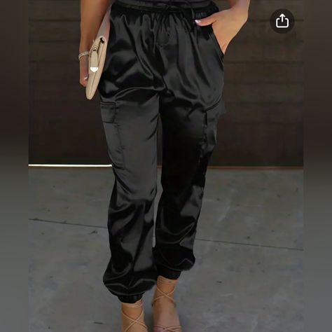 New Without Tag. Satin Cargo Joggers 1xl Size 14 Plaid Pants Women, Black Flared Leggings, Collared Shirts, Bell Sleeve Romper, Cropped Flare Pants, White Capris, Thermal Leggings, Flared Leggings, Pixie Pants