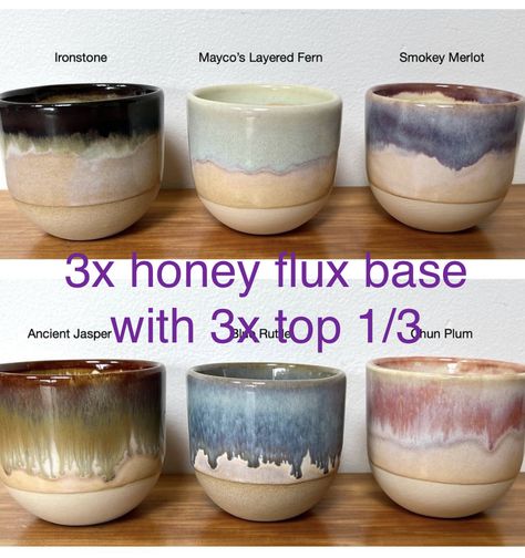 Glaze Amaco Combinations, Honeyflux Glaze Combination, Honey Flux And Chun Plum, Glazes For Pottery Amaco, Glaze Colors For Pottery, Amaco Satin Matte Glaze Combinations, Flux Blossom Glaze Combinations, Cone 5 Glaze Combinations, Amaco Glazes Combinations