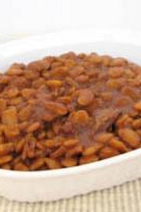 Crazy Baked Beans Apple And Onion, Cooked Apples, Potluck Recipes, Baked Beans, Boiling Water, Mixing Bowl, Drain, Oven, Bowl