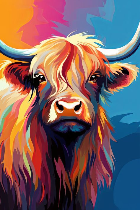 Cow Paintings On Canvas, Cow Sketch, Paint By Number For Adults, Highland Cow Painting, Cow Photography, Highland Cow Art, Book Art Projects, The Joy Of Painting, Cow Canvas