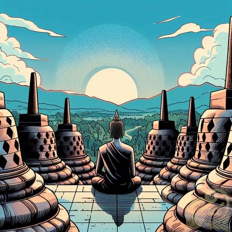 https://card9.com/ai/comic-candi-borobudur Candi Borobudur Art, Overlay Capcut, Exo, Batik, Indonesia, Wonder, Comics, History, Anime