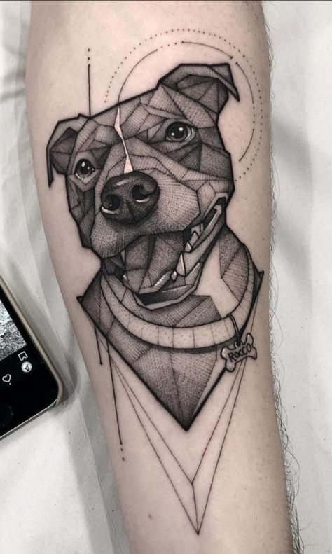 Female Dog Tattoo Ideas, Tattoo Dog Portrait, Dog Tattoo Pitbull, Staffordshire Bull Terrier Tattoo, American Bully Tattoo, Lola Tattoo, Geometric Dog Tattoo, Pet Portrait Tattoos, Bully Blue