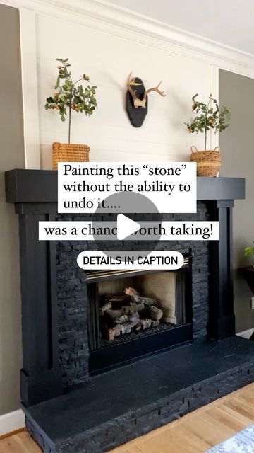 Sonya | Decorate, Declutter, DIY on Instagram: "Paint color is Sherwin Williams Black Magic 🤩 After thinking on this for a year, I decided it was time. I have zero regrets. IF you decide to do this, make sure you do the prep work. I have a complete tutorial on my blog https://athomewiththebarkers.com/painted-tile-fireplace-makeover/" Painting Fireplace Mantel Black, Paint Fireplace Mantle Black, Rock Fireplace Painted Black, Painted Black Fireplace, Paint Inside Fireplace Black, Painting Fireplace Insert Black, William Black, Black Fireplace, Fireplace Makeover