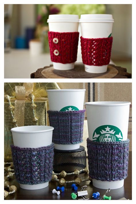 8 Easy Cup Cozy Free Knitting Patterns - Page 2 of 2 Knit Coffee Cozy Pattern, Cup Cozy Knitting Pattern, Coffee Sleeve Pattern, Knit Cup Cozy, Knit Coffee Cozy, Coffee Cozy Pattern, Cup Cozy Pattern, Beer Cozy, Crochet Coffee Cozy