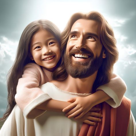 Digital print of Jesus Christ carrying a child. JPG download (4096x4096 pixels). Also available in Canvas print! See store for more options. Jesus Holding Me, Jesus With Me, Jesus With Child, Jesus And Child, Jesus And The Children, Picture Of Jesus Christ, Jesus With Children, Jesus Laughing, Jesus Smiling