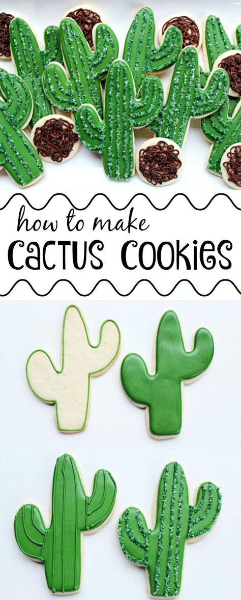 How to Make Cactus Cookies - Cactus Cookie Cutter https://www.annclarkcookiecutters.com/product/cactus-cookie-cutter Cactus Cookies, Baking For Beginners, Super Cookies, Cactus Cake, Cactus Party, Cutout Sugar Cookies, Royal Icing Decorations, Cookies Decorated, Iced Cookies