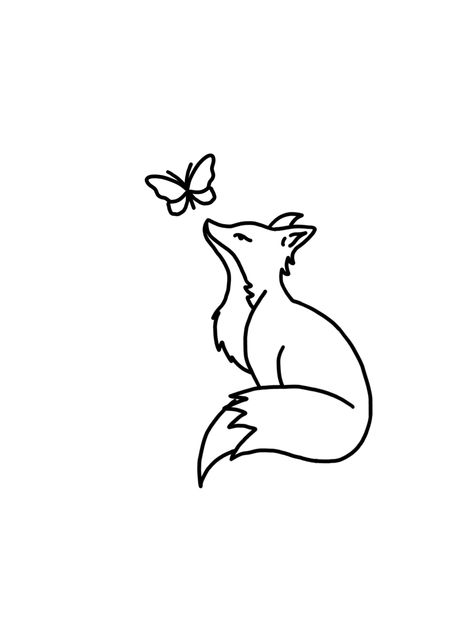 Fox Profile Drawing, Pretty Fox Tattoo, Fox And Butterfly Drawing, Fox Outline Simple, Simple Fox Tattoo Design, Fox Simple Tattoo, Fox Drawing Outline, Cute Fox Tattoo Simple, Mini Fox Tattoo