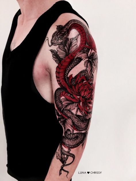 Snake Sleeve, Cupcake Tattoos, Type Tattoo, Snake Tattoo Design, Red Snake, Floral Tattoo Sleeve, Dope Tattoos For Women, Makeup Tattoos, Time Tattoos