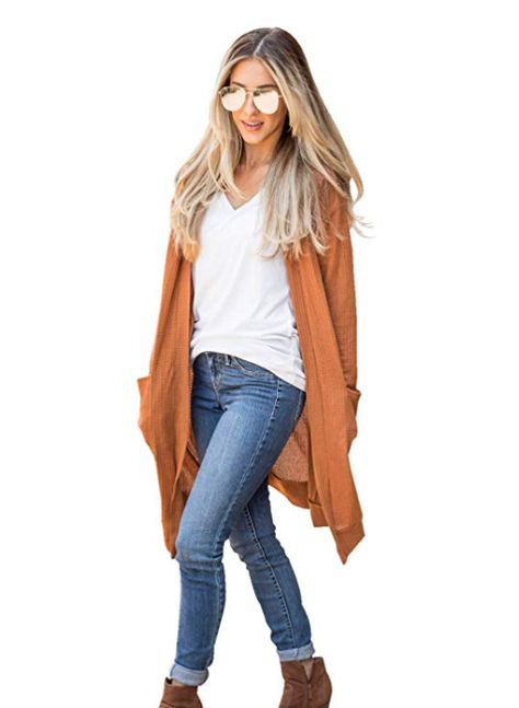 This adorable cardigan from Tickled Teal is as easy and breezy as the season that it's meant to be worn during — details Minimal Chic Style, Simple Summer Outfits, Teal Sweater, Amazon Clothes, Cardigan With Pockets, Open Front Sweater, Orange Sweaters, Lightweight Cardigan, Summer Evening