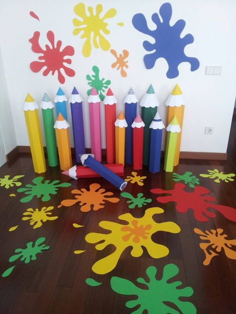 Painel dia das c rianças معرض فني, Painting Birthday Party, Paint Themes, Painting Birthday, Art Classroom Decor, Art Birthday Party, Vbs Crafts, Class Decoration, Art Theme