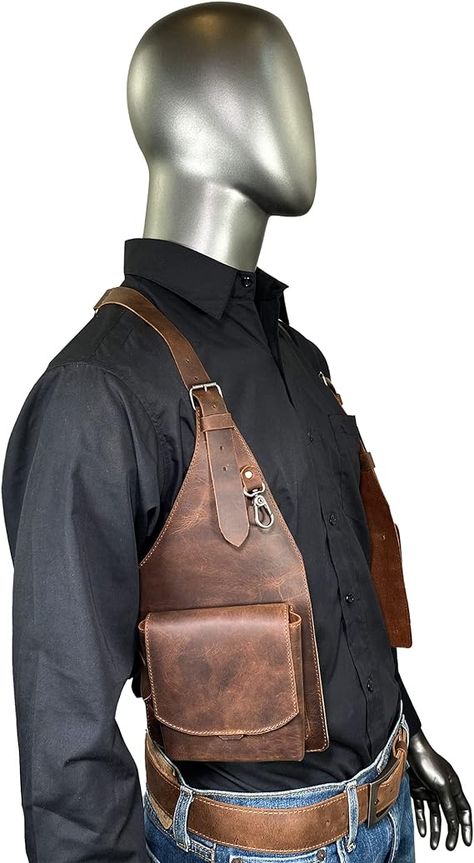 Steampunk Bag, Shoulder Holster, Brown Clothing, Mens Vest Fashion, Men Mode, Steampunk Leather, Holster Bag, Cowboy Costume, Classy Outfits Men