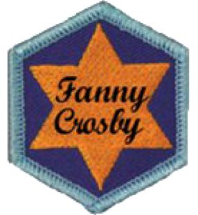 Picture of blue badge with light blue stitching, yellow 6 pointed star, and the words "Franny Crosby" in black script. American Heritage Girls Pathfinders, Fanny Crosby, Developing Leadership Skills, Verse Memorization, Becoming A Woman, American Heritage Girls, Bible Verse Memorization, Servant Leader, Leadership Skill