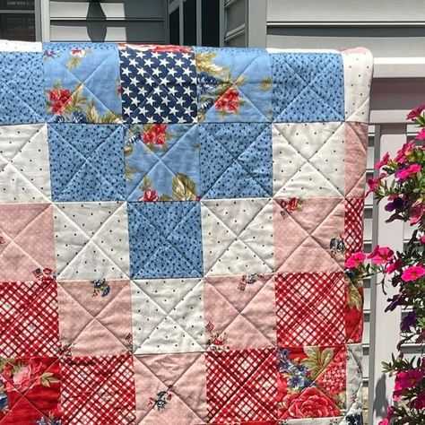 🧵🪡✨DENISE✨🪡🧵 on Instagram: "❤️🤍💙 My Bullseye quilt is finished! The weather has not been cooperating as far as trying to photograph this beauty. Today it is sunny, not too hot and nary a storm cloud in sight. Of all of the photos I took, this one turned out to be my favorite. Feels like a candid, less formal shot. The details: The pattern is a @rubystarsociety pattern designed by Kimberly Kight @kmelkight My version uses Minick and Simpson’s gorgeous Belle Isle fabrics. @minickandsimpson T Minick And Simpson Quilts, Bullseye Quilt, Belle Isle, Storm Clouds, Blue Quilts, A Storm, Hand Quilting, Quilt Patterns, Sunnies