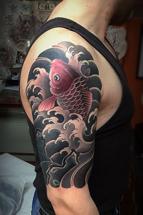 Pez Koi Tattoo, Bonsai Tattoo, Salmon Tattoo, Koi Tattoos, Japanese Koi Fish Tattoo, Koi Tattoo Sleeve, Tato Ikan Koi, Chris Garver, Koi Tattoo Design