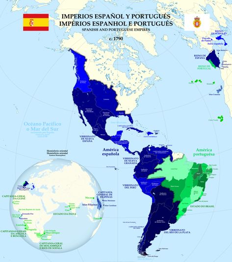 Imperios Español y Portugués 1790 - Imperio portugués - Wikipedia, la enciclopedia libre Portuguese Empire, Spanish Conquistador, Geography Map, New Spain, Alternate History, Fantasy Map, Historical Maps, History Facts, Latin America