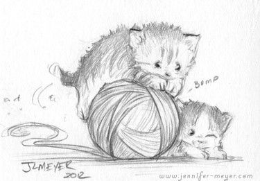 Yarn Drawing, Playing Drawing, Kitten Playing, Ball Of Yarn, Kittens Playing, Cute Kitten, Cat Playing, Art Classes, Kittens Cutest