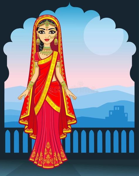 Dress Up Drawing, Bridal Dress, Traditional Outfits, Asian Beauty, Bridal Dresses, Palace, Stock Illustration, Fairy Tales, Aurora Sleeping Beauty