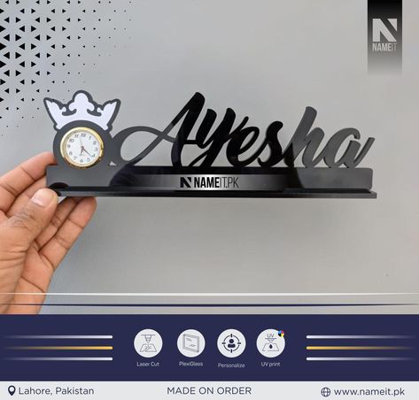 Personalized Acrylic Desk Name Clock, Custom Name Clock SHOP NOW. https://www.nameit.pk/products/personalized-acrylic-desk-name-clock-custom-name-clock #Desknameplate #nameplate #nameplates #nameplate_bd #NamePlateDesign #nameplatedesign #acrylicnails #acrylicpainting #acrylic #acrylicart #acrylicnails #acrylicpainting #acrylics #acrylic #acrylicnailsdesign #clock #clocks #clockwork #clocktower #clockdesign Name Plate Design, Acrylic Desk, Desk Name, Clock Shop, Desk Name Plates, Personalized Acrylic, Clock Tower, Clock Design, Acrylic Art