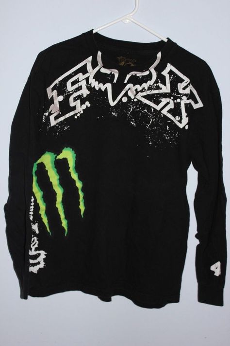 Fox racing monster energy motocross long sleeve shirt L # 4 Ricky Carmichael #FoxRacing #GraphicTee Fox Shirts Racing, Motocross Apparel, Dc Clothing, Ricky Carmichael, Fast Driving, Fox Racing Logo, Fox Rider, Fox Brand, Fox Racing Clothing