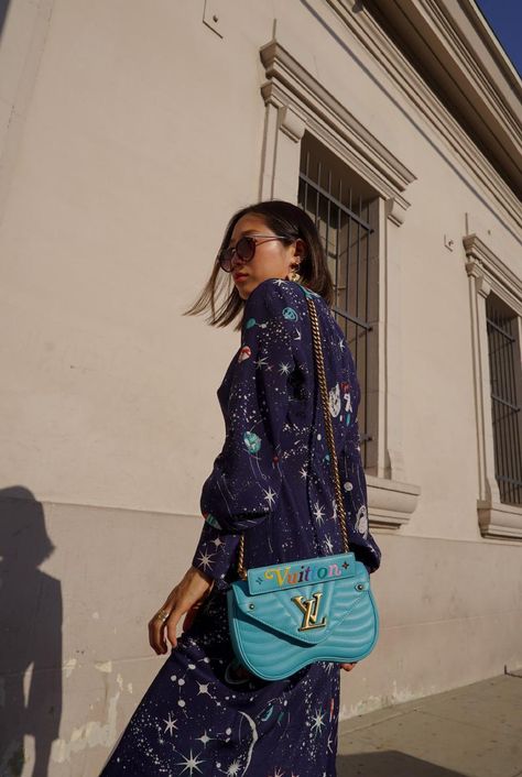 The real star of the show (pun intended) is my Louis Vuitton turquoise wave bag. #louisvuitton from @songofstyle's closet #louisvuitton Turquoise Bag Outfit, Louis Vuitton Bag Outfit, Belt Bag Fashion, Turquoise Bag, Fanny Pack Fashion, Purse Outfit, Aimee Song, Song Of Style, Trendy Swimwear