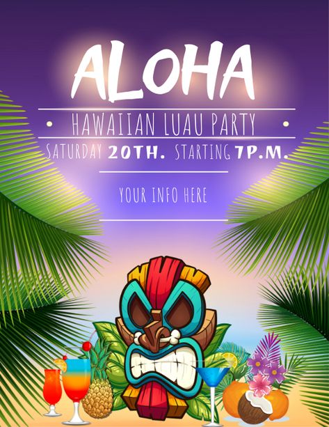 Aloha Decorations, Hawaiian Decorations, Luau Party Invitations, Hawaiian Party Theme, Hawaiian Party Decorations, Hawaiian Luau Party, Hawaii Party, Hawaiian Decor, Party Flyers