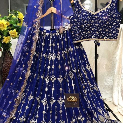 Blue Work Blouse, Royal Blue Lehenga, Blue Lehenga Choli, Gold Lehenga, Indian Bridesmaid Dresses, Choli For Women, Georgette Lehenga, Lehenga Choli Wedding, Royal Blue Blouse