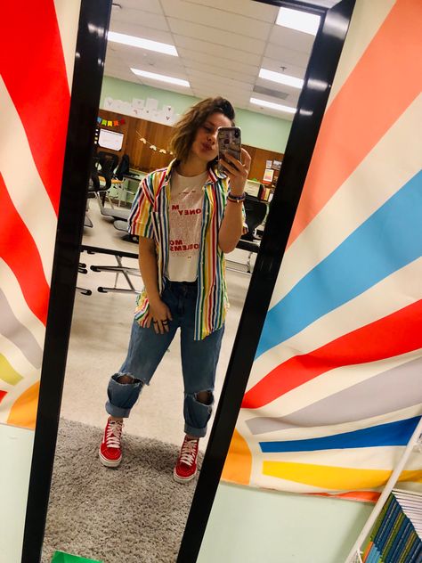 Rainbow Vans Outfit Ideas, Pride 2023 Outfits, Lgbtq Outfit, Fits Dress, Outfits With Striped Shirts, Rainbow Vans, Bright Colored Outfits, Outfits Baggy, Vans Outfit