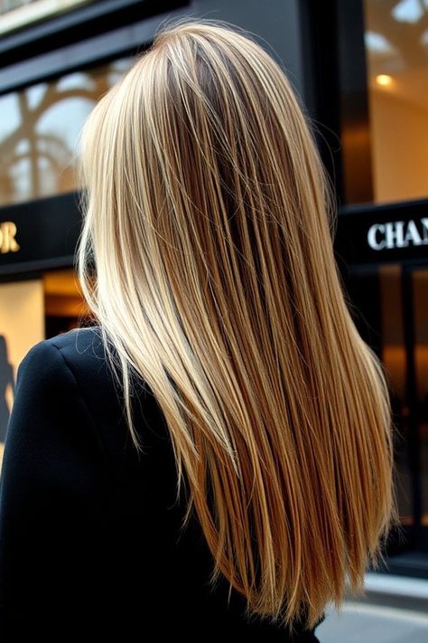 50 Must-Try Autumn Hair Colours : Cool Blonde Highlights with Dark Roots Blonde Highlights On Straight Hair, Blonde Highlights With Dark Roots, Highlights With Dark Roots, Sleek Long Hair, Autumn Hair Colours, Cool Blonde Highlights, 30 Hair Color, Root Smudge, Autumn Hair