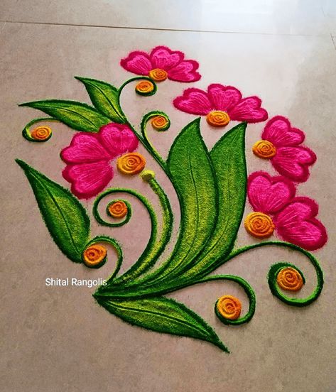 Rangoli Flowers Designs Ideas, Navratri Rangoli Design Simple, Easy And Best Rangoli Designs, Ragoli Color Design Simple, Trending Rangoli Design, Rangoli Designs Flower Simple, Dasara Rangoli Designs, Ragoli Color Design, Rangoli Designs Latest Easy