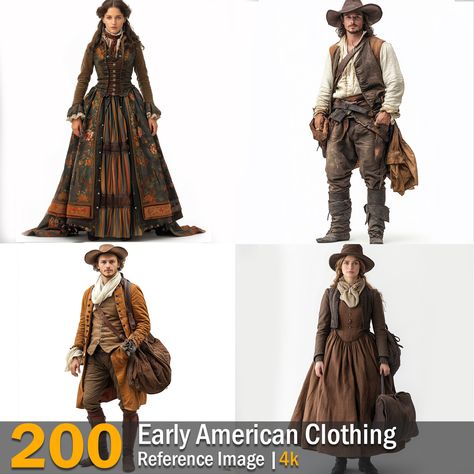 Early American Clothing | Reference Images | 4K,  on ArtStation at https://www.artstation.com/artwork/6LL3Q0 Cleaner Uniform, Cartoon Style Character, Waitress Outfit, Officer Uniform, Clothing Reference, Street Musician, Aztec Warrior, American Clothing, Image 4k