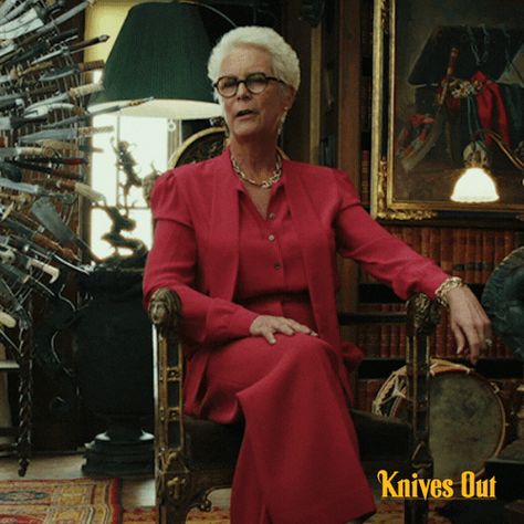 Knives Out  ..GIF by Knives Out - Find & Share on GIPHY .. Harlan Thrombey, Abba Cat Dress, The Craft Movie, Captain America Movie, Christopher Plummer, Free Tv Shows, Lee Curtis, Jamie Lee Curtis, Thanksgiving Family