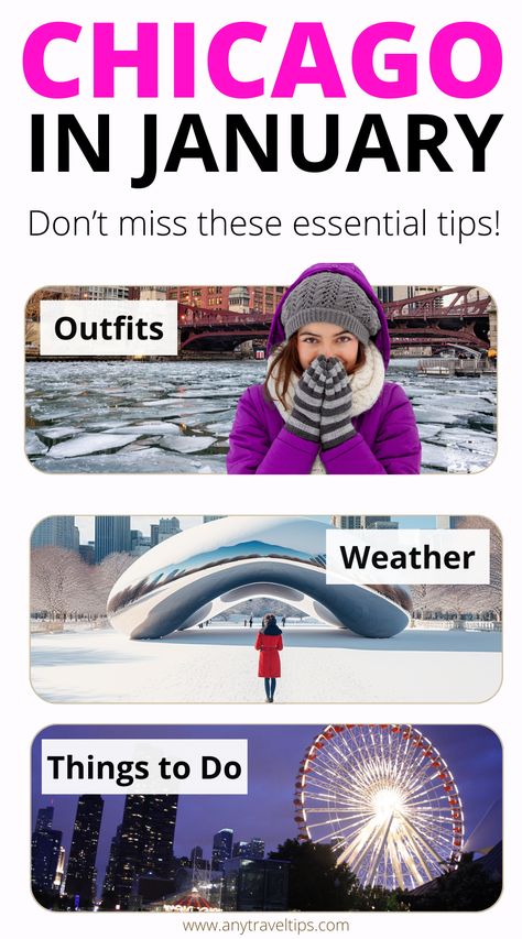 Visiting Chicago in January? Learn how to dress for the cold winter weather and find the best things to do: Weather insights, outfit tips (what to wear), activity guide. Don't let Chicago's January chill catch you off guard - read these essential tips from a local now! Chicago In January Outfit, Winter Chicago Outfit Cold Weather, How To Dress In Chicago Winter, What To Do In Chicago In Winter, Chicago Winter Outfits Cold Weather, Chicago Outfit Winter, Chicago In January, Chicago Winter Outfits, January Weather