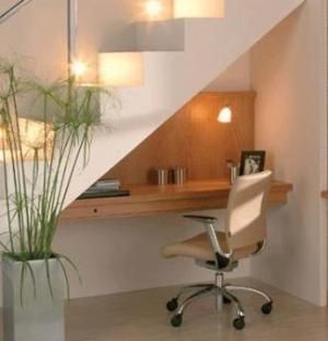 Office under the stairs Desk Under Stairs, Office Under Stairs, Stairs Office, Finish Basement Ceiling, Space Under Stairs, تحت الدرج, Staircase Storage, Under The Stairs, Stair Case