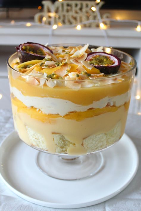 Lemon, Mango & Passionfruit Trifle – Bakerholics Anonymous Cake Recipes Lemon, Lemon Cake Recipes, Trifle Bowl Recipes, Cake Trifle, Trifle Dessert Recipes, Rotten Teeth, Perfect Christmas Dessert, Fruit Trifle, Mango Passionfruit