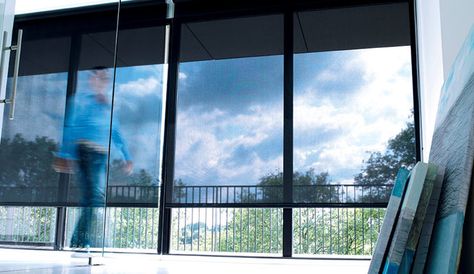 solar shades | 10% | black Black Roller Blinds, Roller Blinds Living Room, Black Blinds, Indoor Outdoor Living Room, Ceiling Window, Types Of Blinds, Solar Windows, Light Filtering Shades, The Shade Store