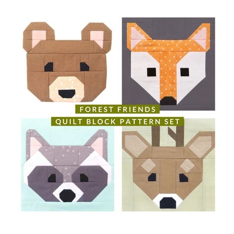 Animal Quilt Block Patterns, Forest Friends Quilt, Fox Quilt, Turtle Quilt, Baby Quilt Pattern, Bear Quilts, Childrens Quilts, Animal Quilts, Quilt Baby