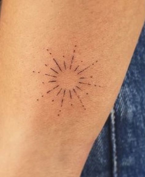 Boho Star Tattoo, Dainty Sunshine Tattoo, Delicate Sun Tattoo, Sun Fine Line Tattoo, Dainty Sun Tattoo, Sunshine Tattoo Small, Sunshine Tattoo Ideas, Fine Line Sun Tattoo, Tiny Sun Tattoo