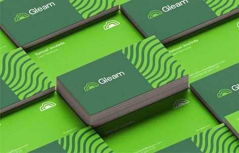 Gleam Brand Identity on Behance Green Brand Identity Design, Financial Branding, Green Brand Identity, Green Energy Design, Green Business Card Design, Green Energy Logo, Hi Tech Logo, Energy Logo Design, Green Branding