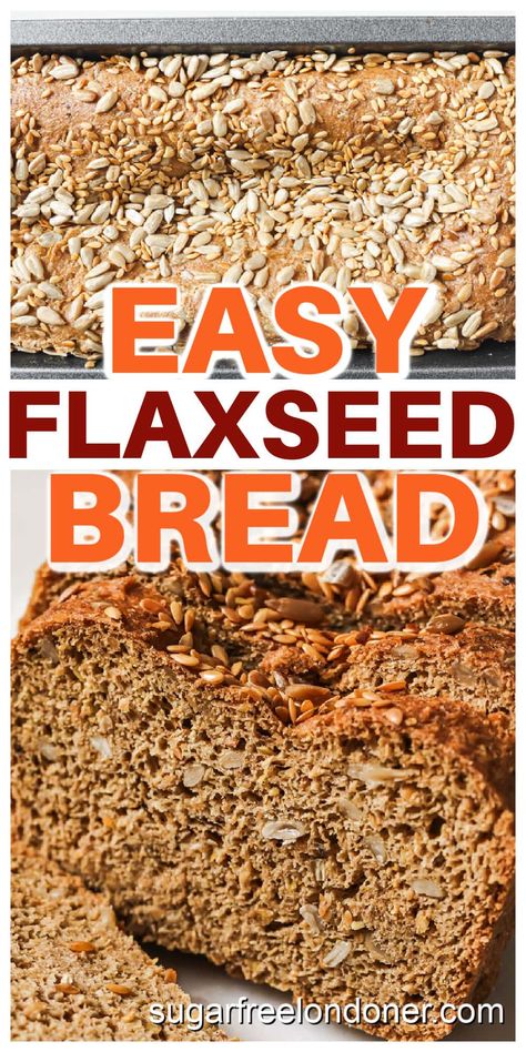 This homemade flaxseed bread has a soft, fluffy texture and a crunchy crust. It toasts well and is perfect for sandwiches. One slice of this high fiber, gluten-free bread contains just 1.3g net carbs. Gluten Free Flax Bread, Flaxseed Meal Bread Recipes, Flax Seed Bread Recipe, High Fiber Bread Recipe, Flax Recipes, Flax Seed Bread, Healthy Bread Recipe, High Fiber Dinner, Flaxseed Recipes