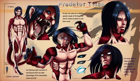 The 10th Titan shifter - Chapter 1: Inheritance - Page 3 - Wattpad Aot Titans, Titan Shifter, Female Titan, Oc Reference, Attack On Titan Series, New Titan, Aot Characters, The Predator, Kaiju Monsters