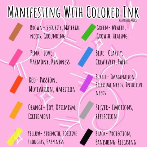 Manifestation Pen Colors Meaning, Ink Colors For Manifesting, When To Manifest, Colors For Manifestation, Manifesting Colors, Manifesting With Colored Ink, Manifestation Colors, Colors For Manifesting, Ink Manifestation