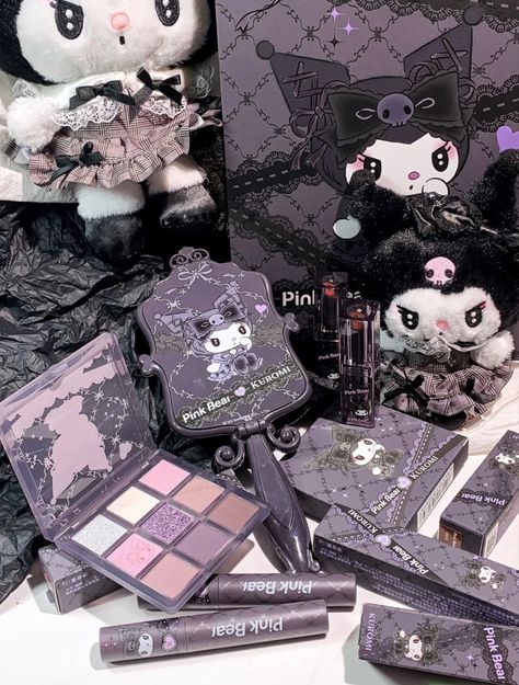 Kuromi Stuff To Buy, Kuromi Makeup Products, Kuromi Inspired Makeup, Kuromi Aesthetic Room, Kuromi Skincare, Kuromi Stationary, Kuromi Merch, Kuromi Items, Kuromi Core