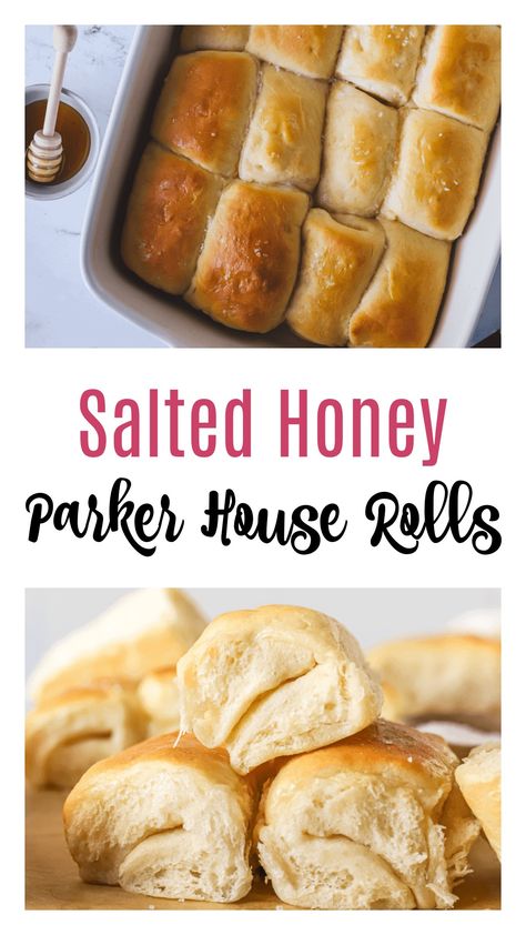 These salted honey Parker House rolls are perfect for Thanksgiving. This classic Parker House roll recipe gets a little bit of a twist when it's made with salted butter, honey and a honey butter is slathered over the top. These are so soft, and the best dinner rolls ever. Honey Parker House Rolls, Parker House Rolls Half Baked Harvest, Parker House Dinner Rolls, Salted Honey Parker House Rolls, Salted Honey Butter Parker House Rolls, Honey Butter Parker House Rolls, Parkerhouse Rolls, Honey Butter Rolls, Parker House Rolls Recipe