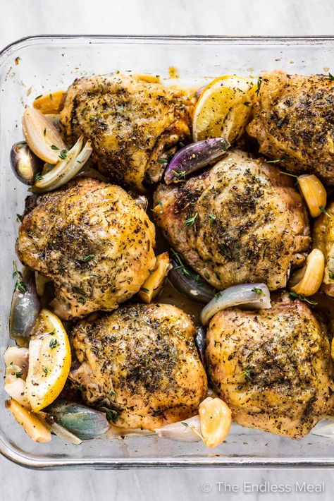 Herb De Provence Recipe, Herbs De Provence Chicken, Crispy Chicken Thighs, Recipe Using Chicken, Sheet Pan Dinners Chicken, Roasted Chicken Thighs, Herb Recipes, Herbs De Provence, Baked Chicken Thighs