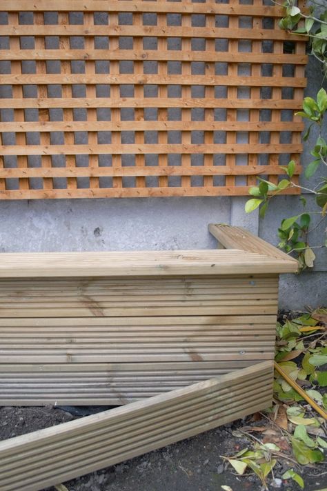 leftover decking ideas Leftover Deck Boards Projects, Decking Edging Ideas, Pots On Decking Ideas, Deck Board Planters, Leftover Decking Ideas, Decking Board Planters, Old Decking Boards Diy Projects, Deck Boards Ideas, Decking Planters Ideas