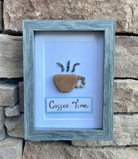 JoyfulPebbleArt - Etsy UK Sea Glass Coffee Art, Beach Rocks Crafts, Beach Pebble Art, Nature Objects, Rock Projects, Wall Table Decor, Stone Artwork, Stone Pictures Pebble Art, Coffee Artwork