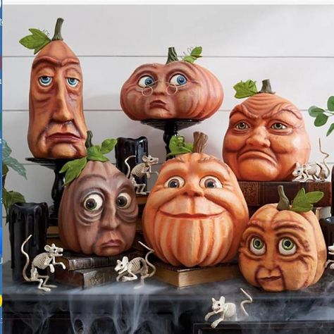 PRICES MAY VARY. 【Pumpkin Decoration】These expressive pumpkins will look very unique and individual in your home this upcoming season. They will be a showstopper. 【Halloween theme】Halloween is coming. This sculpture is specially designed for Halloween table decorations. Their cheerful and bright smiles bring joy to our family. 【High quality material】These pumpkin statues are made of high quality resin material, sturdy and wearable, waterproof, not easy to fade, realistic shape and fine workmansh Labu Halloween, Dekorasi Halloween, Uhyggelig Halloween, Pumpkin Family, Pumpkin Jewelry, Table Halloween, Halloween Decor Diy, Pumpkin Garden, Carved Pumpkins