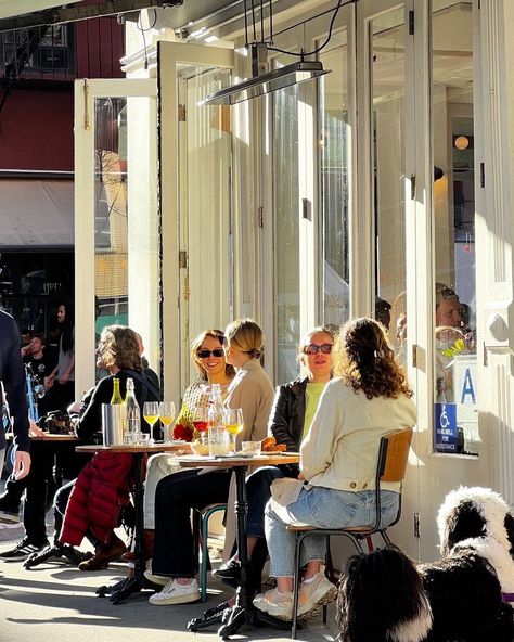 people dining and enjoying a glass of wine in nyc Nyc Street, A Glass Of Wine, West Village, Glass Of Wine, Modern Branding, Coffee Break, Camera Roll, Modern Contemporary, Espresso