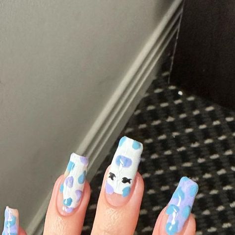 Blueberry Cow Nails, Pink And Blue Cow Print Nails, Lavender Cow Print Nails, Purple Nails Cow Print, Blueberry Cow, Grape Crush, Cow Nails, Inspired Nails, Pretty And Cute